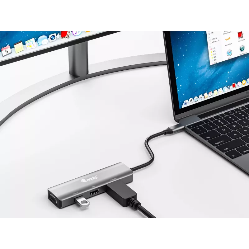 Equip USB-C to HDMI/DisplayPort/VGA /USB Adapter, USB Type-C, HDMI output, DisplayPort output, VGA (D-Sub) output, 3840 x 2160 pixels