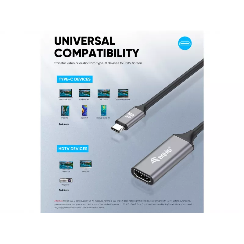 Equip USB-C to HDMI 2.0 Adapter, 4K/60Hz, 0.15 m, USB Type-C, HDMI, Male, Female, Straight