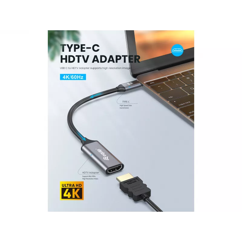 Equip USB-C to HDMI 2.0 Adapter, 4K/60Hz, 0.15 m, USB Type-C, HDMI, Male, Female, Straight