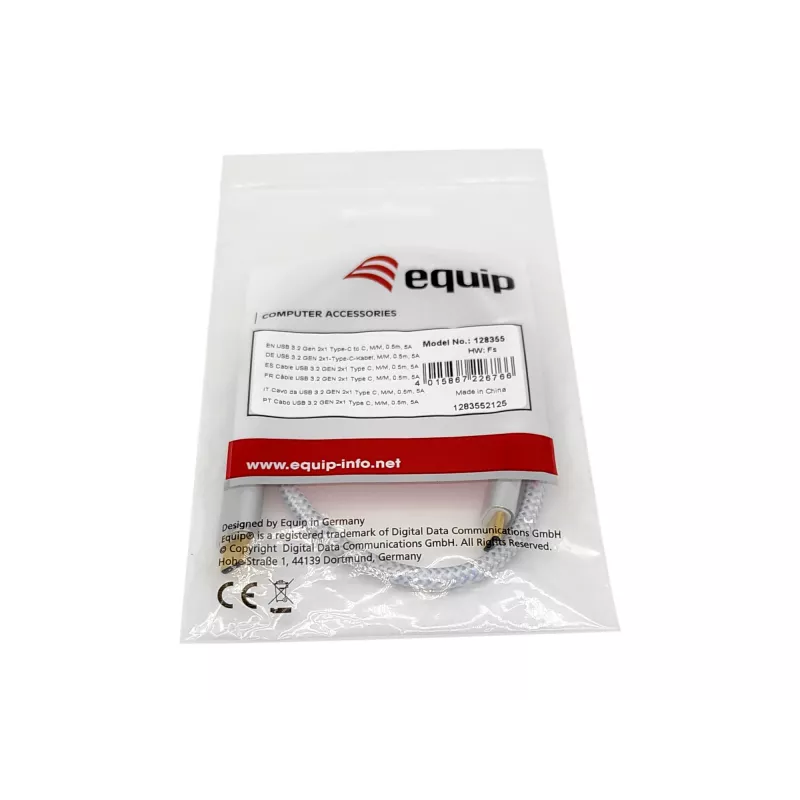 Equip USB 3.2 Gen 2 C to C Cable, M/M, 2.0m, 5A, PD 100W, 4K/60Hz, 10Gbps