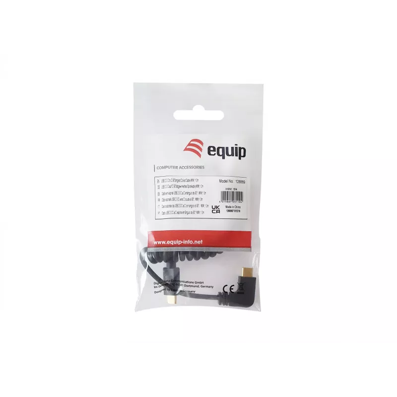 Equip USB 2.0 C to C 90° Angled Coiled Cable M/M 1 m Black