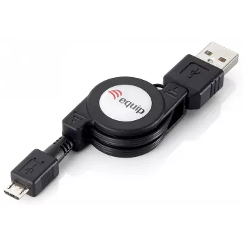 Equip USB 2.0 Type A to Micro-B Retractable Cable, 1.0m , Black