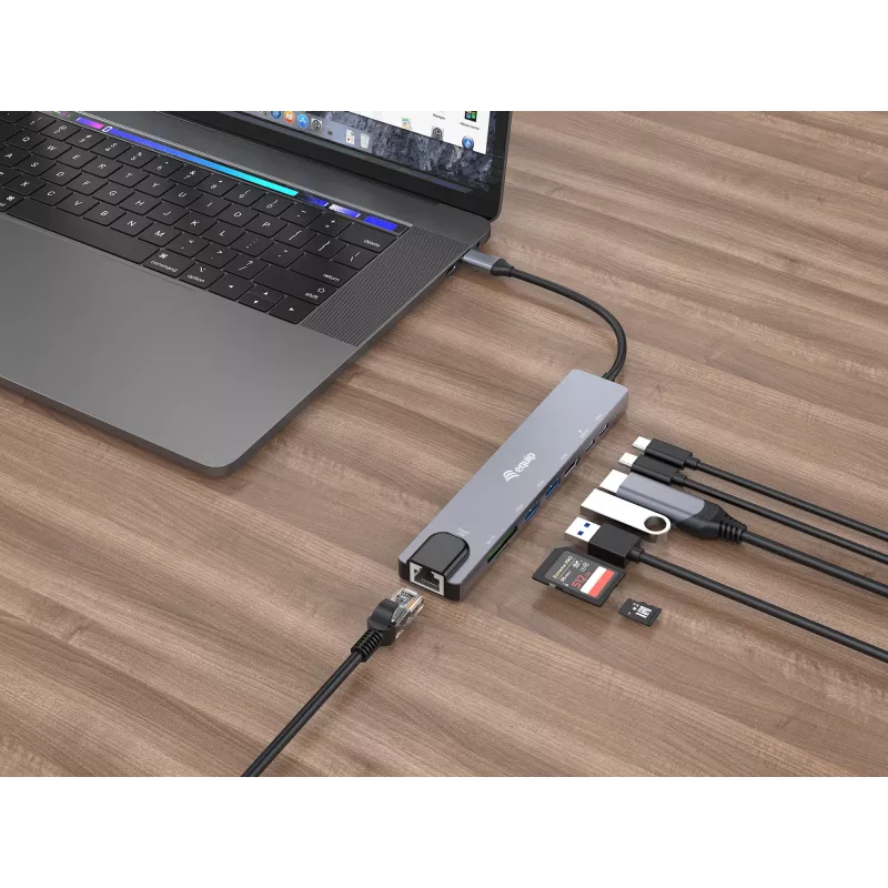Equip USB-C 8 in 1 Multifunctional Adapter, Wired, USB Type-C, 100 W, 1000 Mbit/s, 1000BASE-T, IEEE 802.3ab