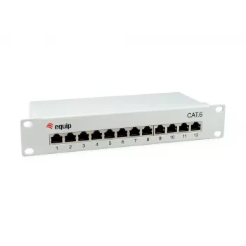 Equip 12-Port Cat.6 Shielded Patch Panel, Light Grey, Gigabit Ethernet, 1000 Mbit/s, RJ-45, Cat6, Cat6e, 1U, Grey