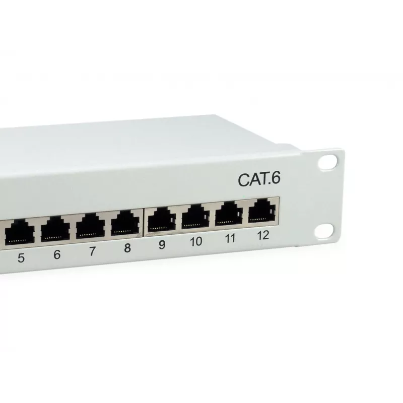 Equip 12-Port Cat.6 Shielded Patch Panel, Light Grey, Gigabit Ethernet, 1000 Mbit/s, RJ-45, Cat6, Cat6e, 1U, Grey