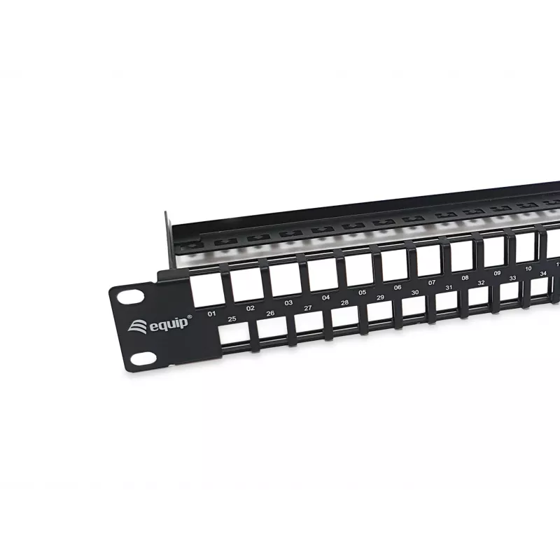 Equip 48-Port Keystone Cat.6 Unshielded Patch Panel, Black, RJ-45, Cat6, 1U, Black, Steel, REACH, RoHS