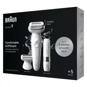 Epilator BRAUN Silk-épil 9 SES9-341 — 40 tweezers, Wet & Dry, 50 min battery, 2 speeds, White