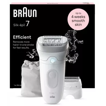 Epilator BRAUN Silk-épil 7 7-041 — cordless Wet & Dry epilator with MicroGrip, massage, shaver and bikini trimmer, grey/white