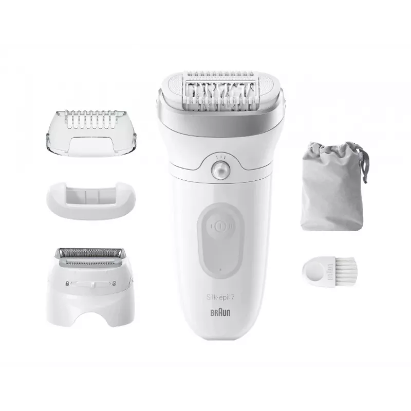 Epilator BRAUN Silk-épil 7 7-041 — cordless Wet & Dry epilator with MicroGrip, massage, shaver and bikini trimmer, grey/white