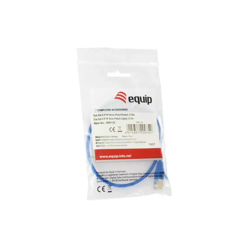 Network Cable Equip Cat.6A F/FTP Slim Patch Cable RJ-45 0.5m Blue