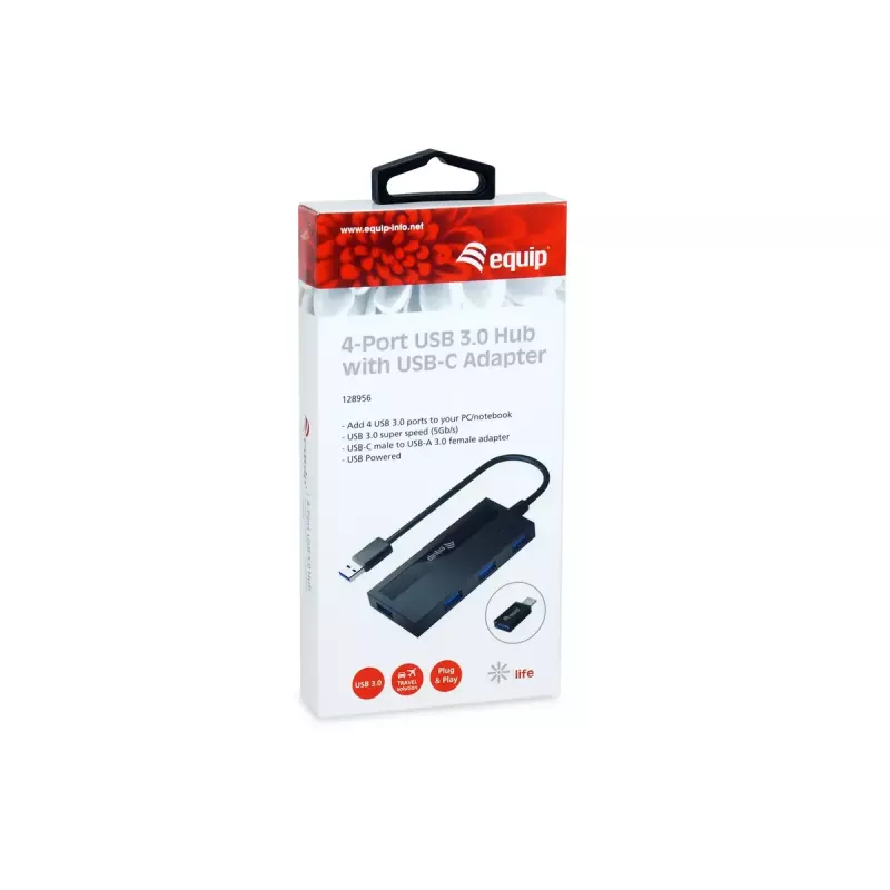 USB Hub Equip 4-Port USB 3.0 with USB-C Adapter