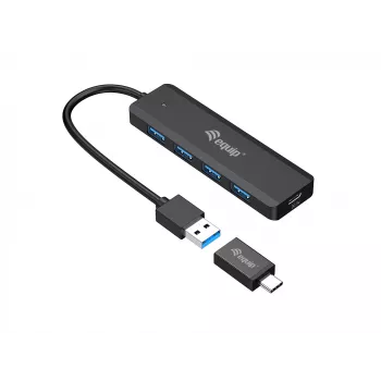 4-Port USB 3.2 Gen 1 Hub Equip with USB-C Adapter Black 5000 Mbit/s