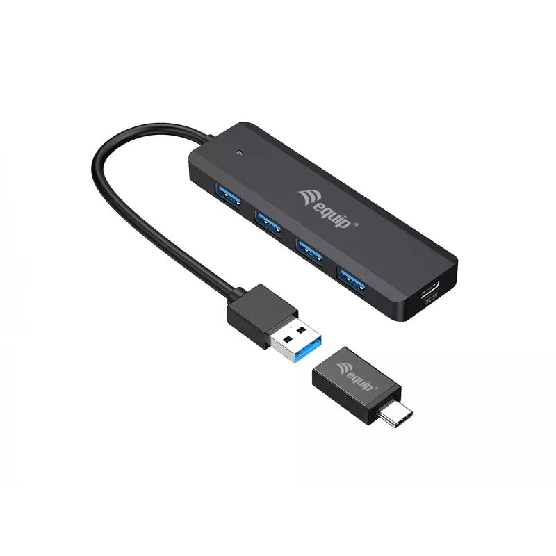 4-Port USB 3.2 Gen 1 Hub Equip with USB-C Adapter Black 5000 Mbit/s