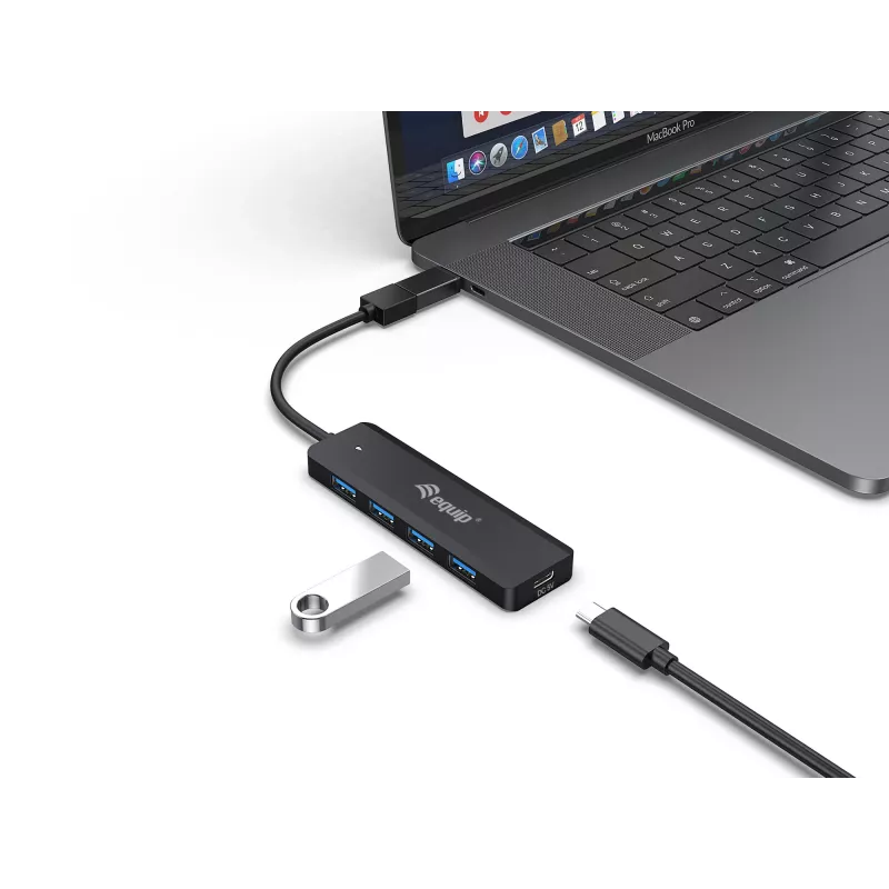4-Port USB 3.2 Gen 1 Hub Equip with USB-C Adapter Black 5000 Mbit/s