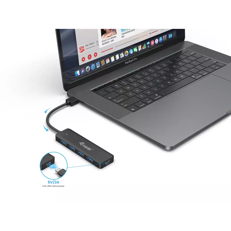4-Port USB 3.2 Gen 1 Hub Equip with USB-C Adapter Black 5000 Mbit/s