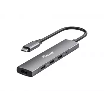 Equip USB-C 4-Port USB 3.2 Gen 1 Hub, USB 3.2 Gen 1 (3.1 Gen 1) Type-C, USB 3.2 Gen 1 (3.1 Gen 1) Type-C, 5000 Mbit/s, Black, Silver, Aluminium, 0.15 m