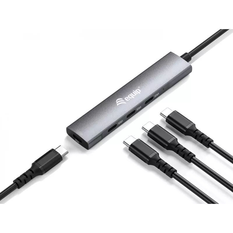 Equip USB-C 4-Port USB 3.2 Gen 1 Hub, USB 3.2 Gen 1 (3.1 Gen 1) Type-C, USB 3.2 Gen 1 (3.1 Gen 1) Type-C, 5000 Mbit/s, Black, Silver, Aluminium, 0.15 m