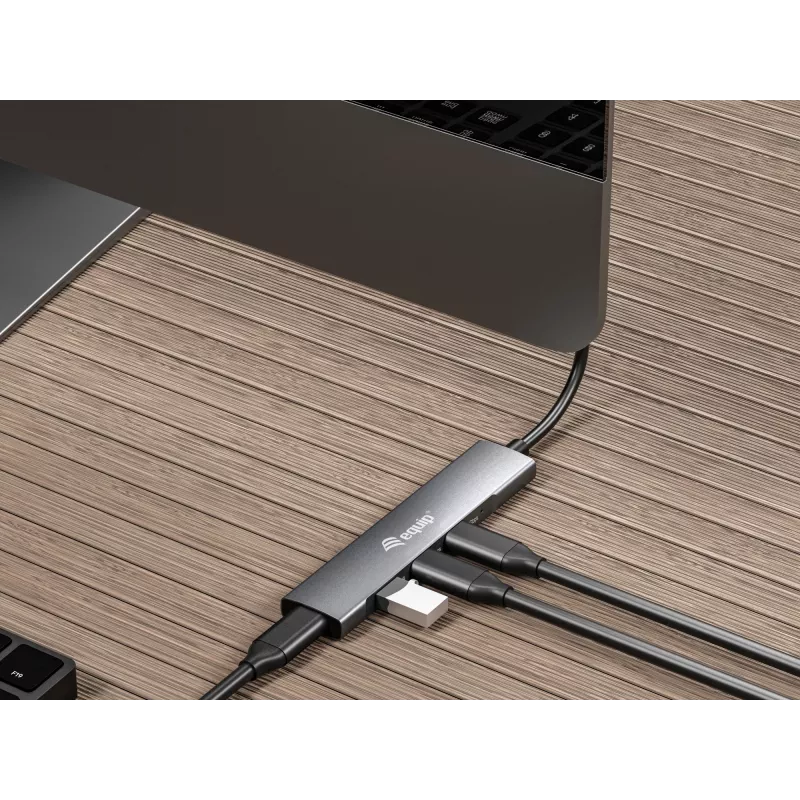 Equip USB-C 4-Port USB 3.2 Gen 1 Hub, USB 3.2 Gen 1 (3.1 Gen 1) Type-C, USB 3.2 Gen 1 (3.1 Gen 1) Type-C, 5000 Mbit/s, Black, Silver, Aluminium, 0.15 m