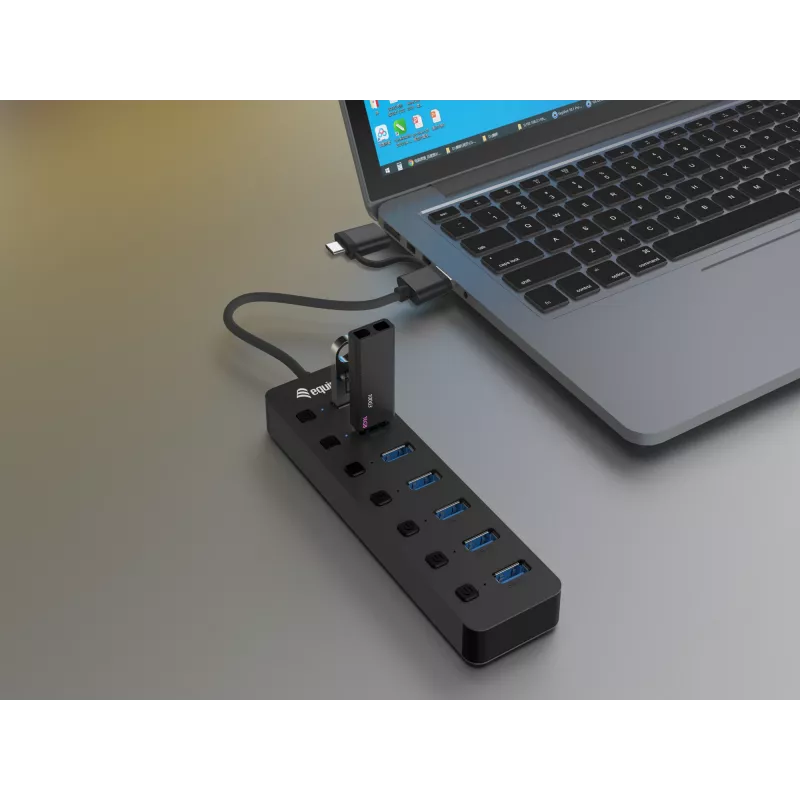 USB Hub Equip 7-Port USB 3.2 Gen 1 Hub with Power Adapter