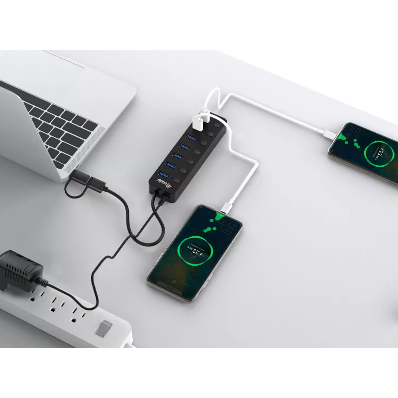 USB Hub Equip 7-Port USB 3.2 Gen 1 Hub with Power Adapter