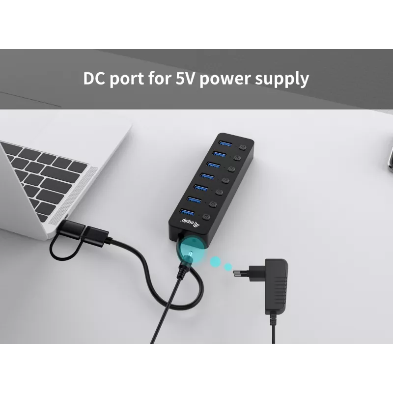 USB Hub Equip 7-Port USB 3.2 Gen 1 Hub with Power Adapter