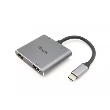 Equip USB-C 4 in 1 Dual HDMI Adapter, USB 3.2 Gen 1 (3.1 Gen 1) Type-C, Silver, 4K Ultra HD, 30 Hz, HDMI, Aluminium