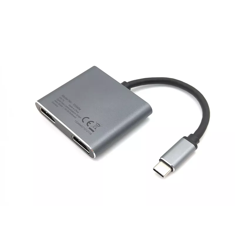 Equip USB-C 4 in 1 Dual HDMI Adapter, USB 3.2 Gen 1 (3.1 Gen 1) Type-C, Silver, 4K Ultra HD, 30 Hz, HDMI, Aluminium