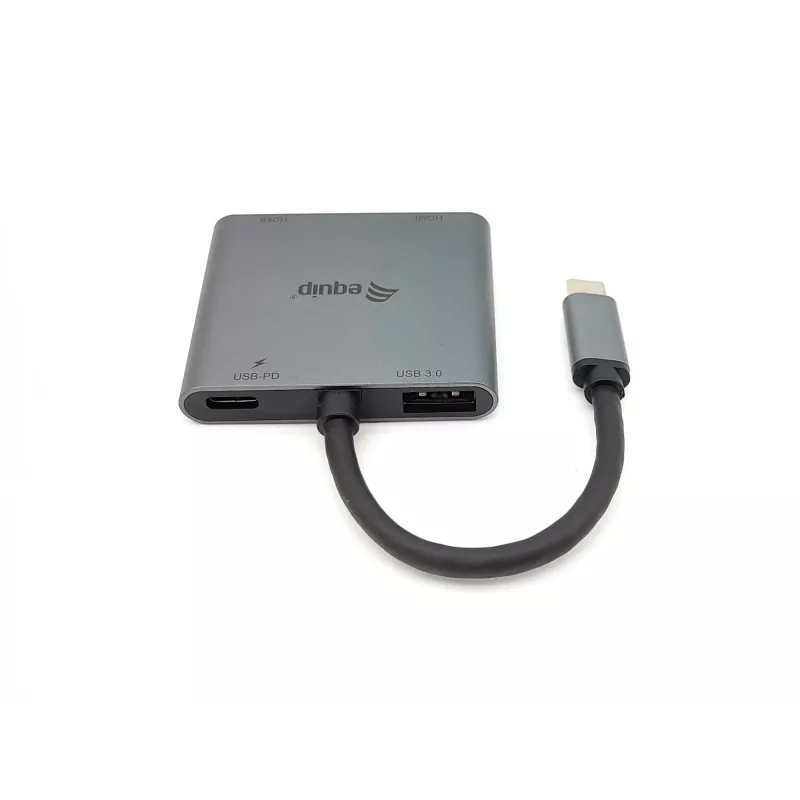 Equip USB-C 4 in 1 Dual HDMI Adapter, USB 3.2 Gen 1 (3.1 Gen 1) Type-C, Silver, 4K Ultra HD, 30 Hz, HDMI, Aluminium