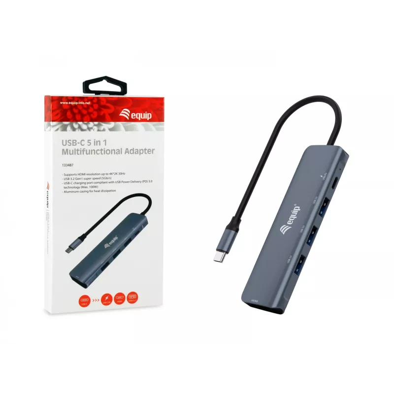 Equip USB-C 5 in 1 MULTIFUNCTIONAL Adapter, HDMI, USB 3.2 GEN1, 100W USB PD