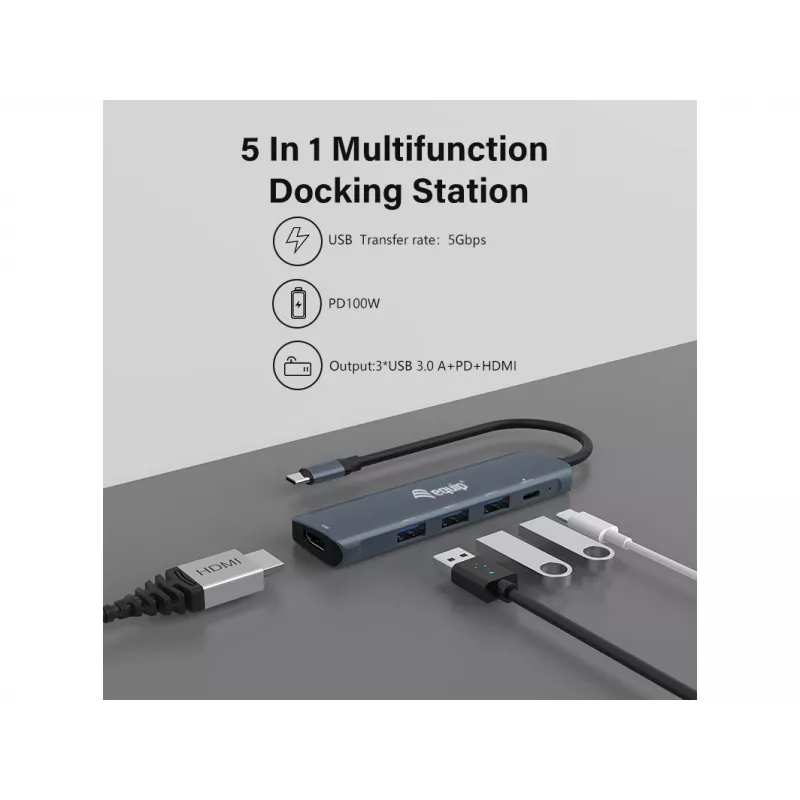 Equip USB-C 5 in 1 MULTIFUNCTIONAL Adapter, HDMI, USB 3.2 GEN1, 100W USB PD