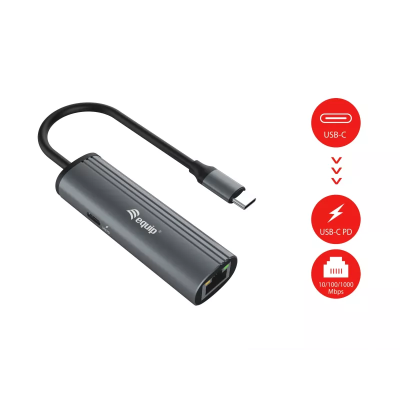 Equip USB-C to RJ45 Gigabit Network + PD Adapter USB Type-C 100W