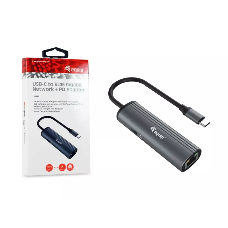 Equip USB-C to RJ45 Gigabit Network + PD Adapter USB Type-C 100W