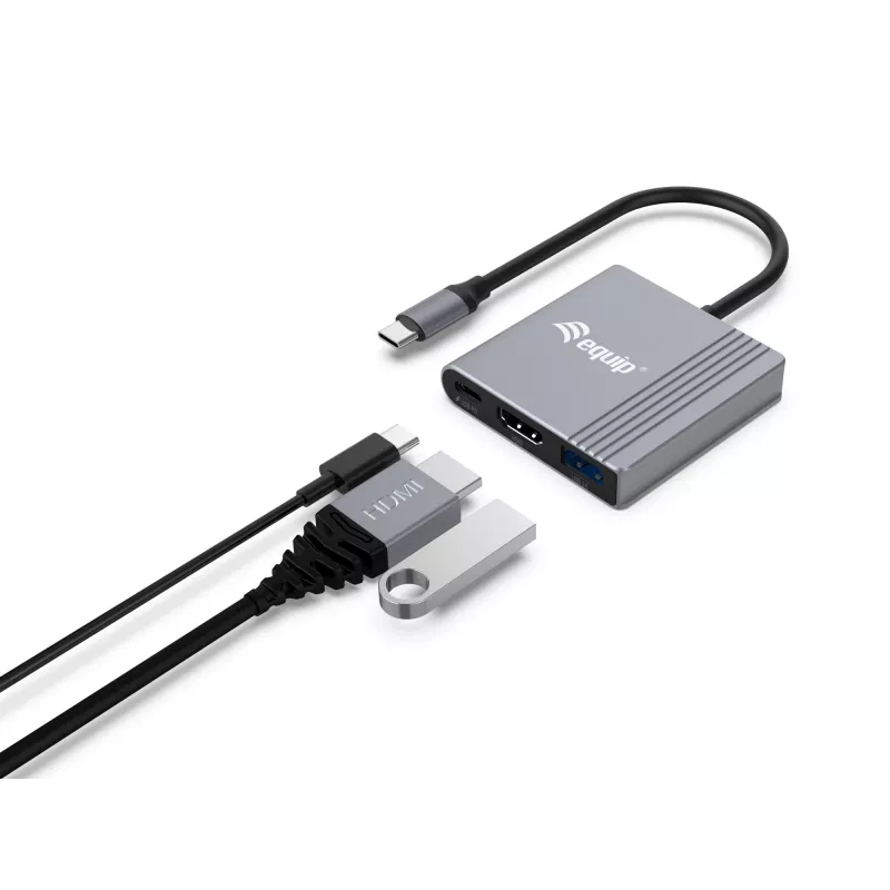 Equip 3 in 1 USB-C to HDMI / USB-A / USB PD Adapter, 3.2 Gen 1 (3.1 Gen 1), USB Type-C, HDMI output, 3840 x 2160 pixels