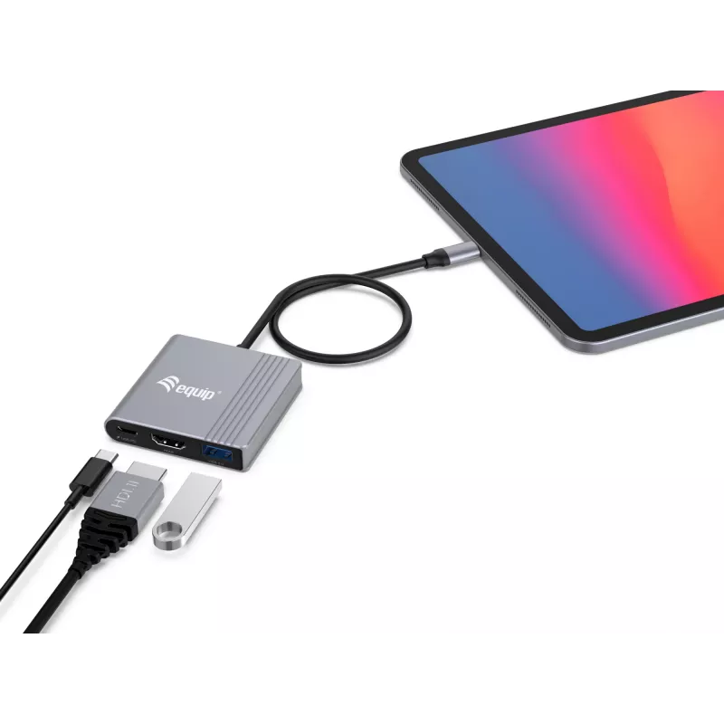 Equip 3 in 1 USB-C to HDMI / USB-A / USB PD Adapter, 3.2 Gen 1 (3.1 Gen 1), USB Type-C, HDMI output, 3840 x 2160 pixels