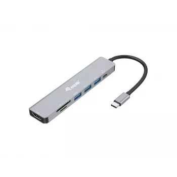 Equip USB-C 7 in 1 Multifunctional Adapter, HDMI 4K/60Hz, USB 3.2 Gen1 x 3 , TF/MICRO SD, 100W USB PD