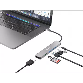 Equip USB-C 7 in 1 Multifunctional Adapter, HDMI 4K/60Hz, USB 3.2 Gen1 x 3 , TF/MICRO SD, 100W USB PD