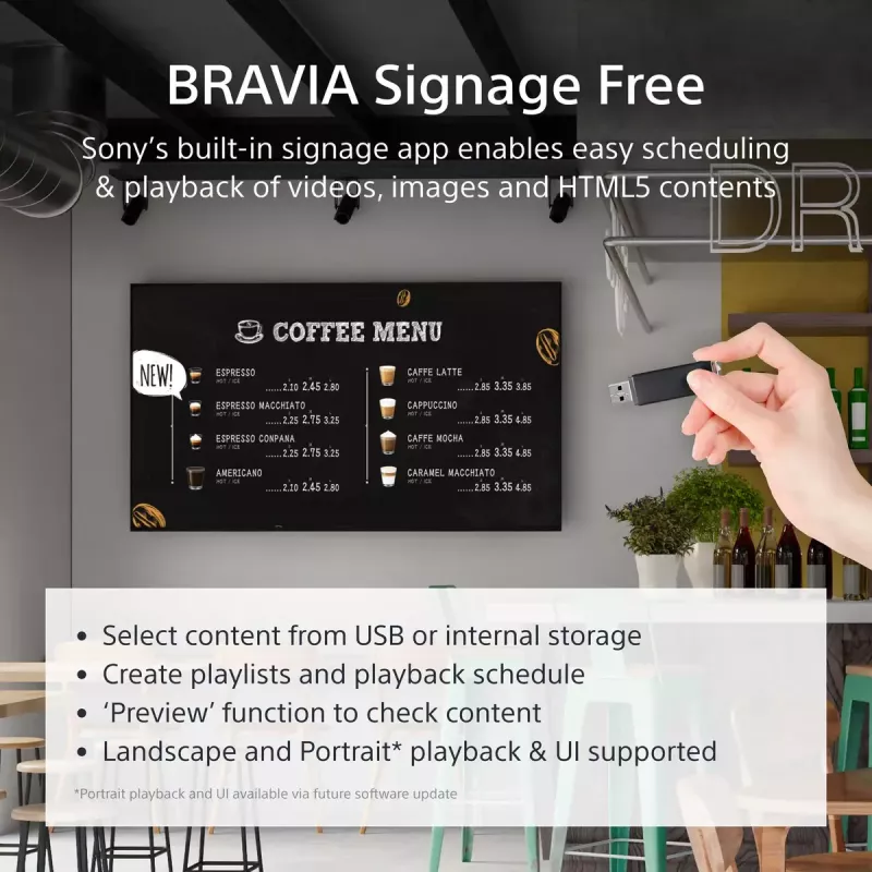 Sony FW-50EZ20L Signage Display Digital signage flat panel 127 cm (50 inch) LED Wi-Fi 350 cd/m² 4K Ultra HD Black Android 16/7