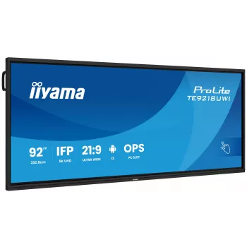 iiyama TE9218UWI-B1AG Signage Display Kiosk design 2.32 m (91.5 inch) LED Wi-Fi 500 cd/m² 5K Ultra HD Black Touchscreen Built-in processor Android 16/7