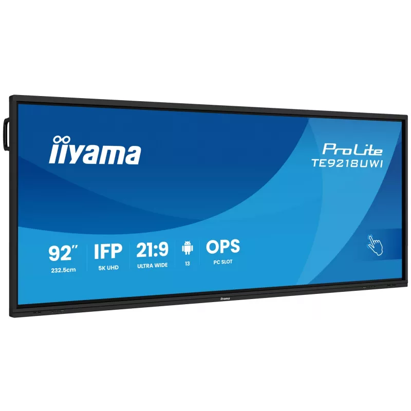 iiyama TE9218UWI-B1AG Signage Display Kiosk design 2.32 m (91.5 inch) LED Wi-Fi 500 cd/m² 5K Ultra HD Black Touchscreen Built-in processor Android 16/7