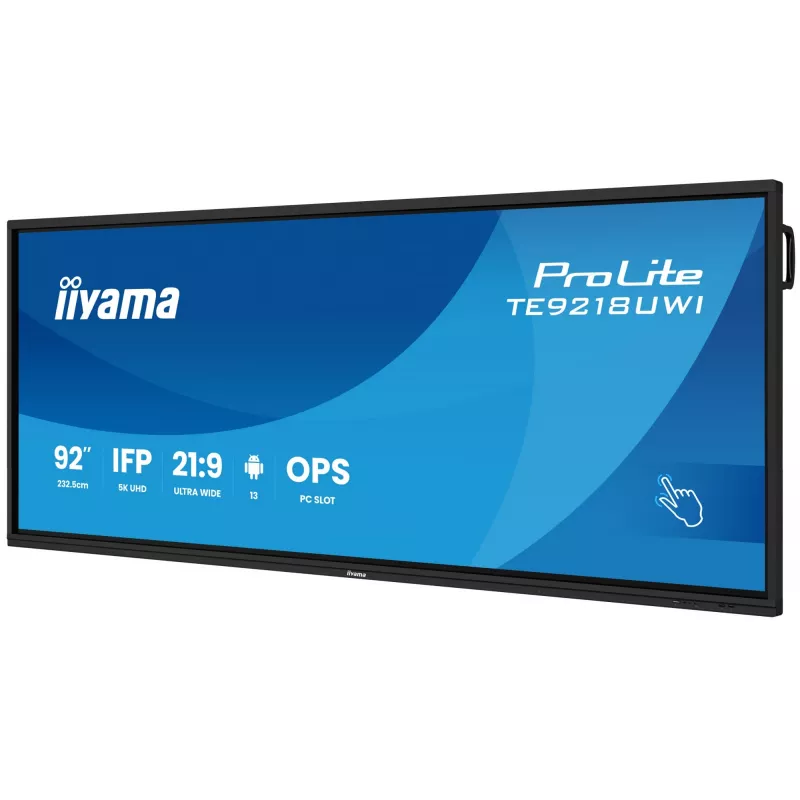 iiyama TE9218UWI-B1AG Signage Display Kiosk design 2.32 m (91.5 inch) LED Wi-Fi 500 cd/m² 5K Ultra HD Black Touchscreen Built-in processor Android 16/7
