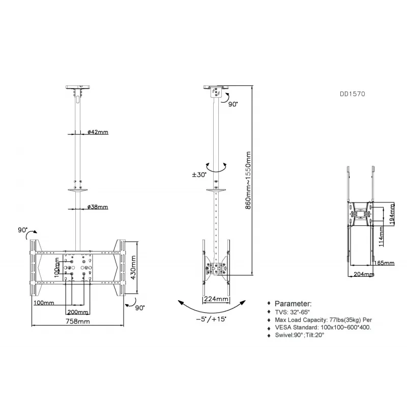 Equip 32 inch-65 inch Ceiling Mount Dual Screen TV Bracket