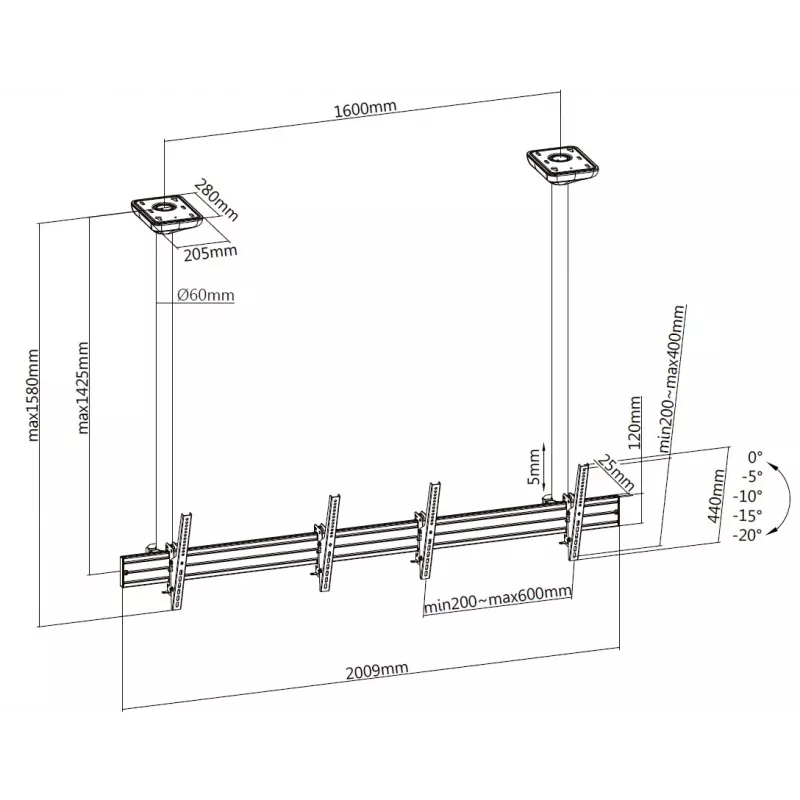 Equip 45 inch-55 inch Dual Screen Ceiling Mount