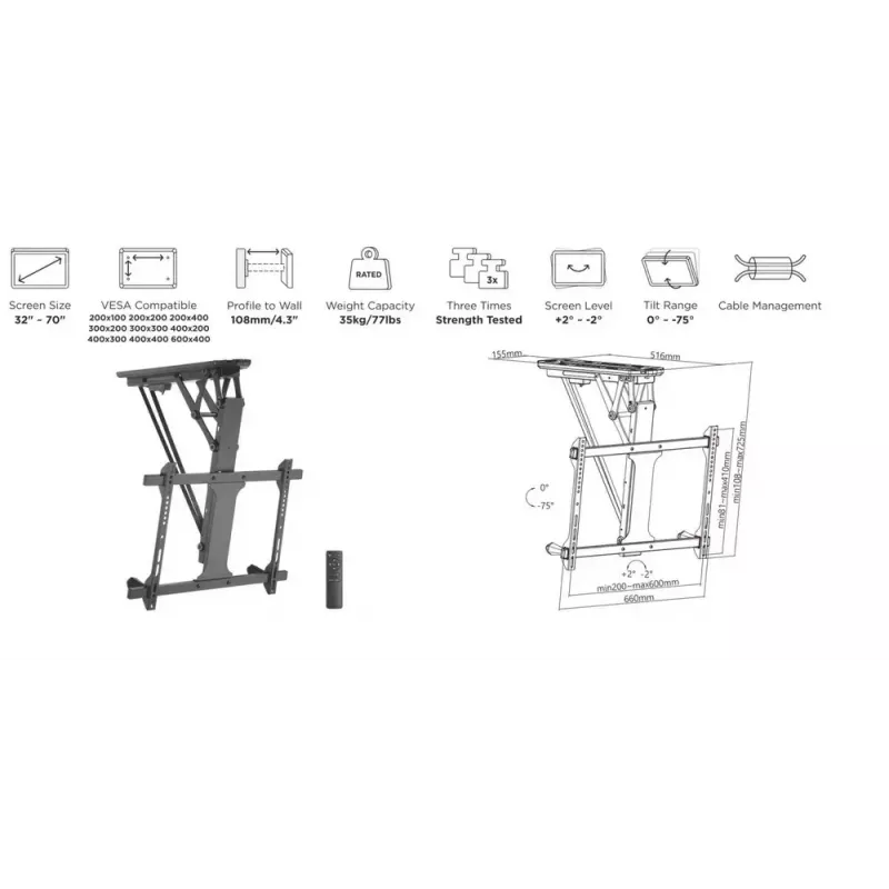 Equip 32 inch-70 inch Motorized TV Ceiling Mount Bracket