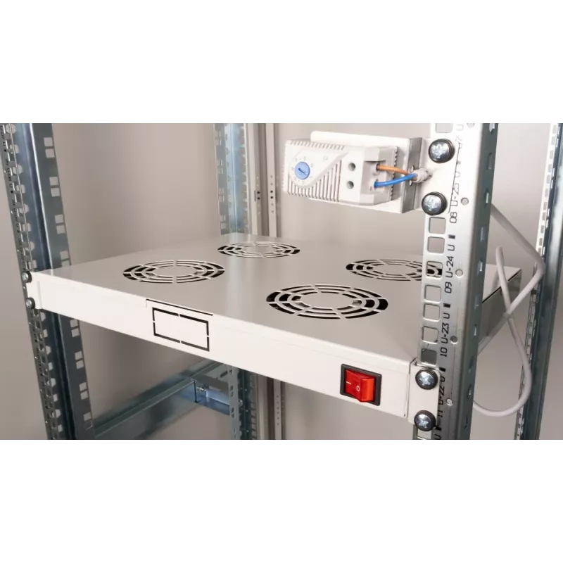 EQUIP EZF-4-G 19 inch 1U Rack Mount Cooling Fan Panel with 4 x 120mm Fans, Light Grey (RAL 7035)
