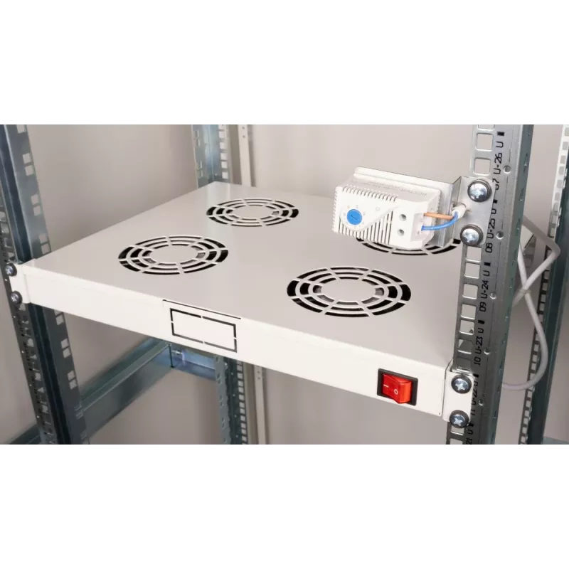 EQUIP EZF-4-G 19 inch 1U Rack Mount Cooling Fan Panel with 4 x 120mm Fans, Light Grey (RAL 7035)