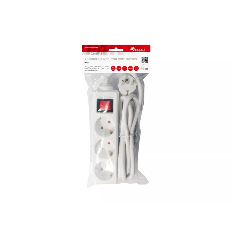Equip 245551 power extension 1.5 m 3 AC outlet(s) Indoor White