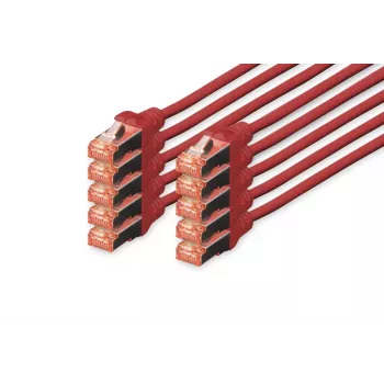 DIGITUS Patch cable Copper conductor - CAT6 - S/FTP - Snagless - 25cm - red - 10pk