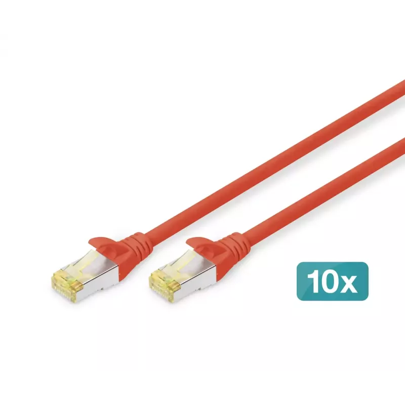 DIGITUS Patch cable - CAT6a - S/FTP - Snagless - 3m - red - 10pk