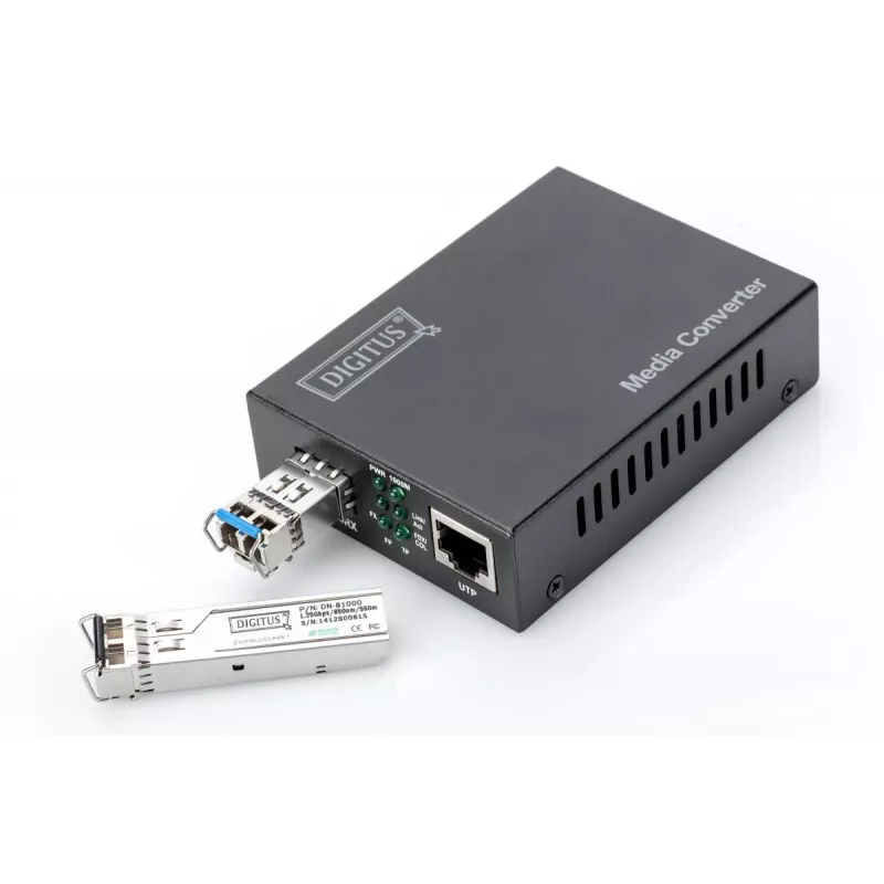 DIGITUS Media Converter, SFP 10/100/1000Base-T to SFP Open Slot, Incl. PSU Without SFP Module