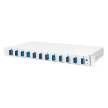 DIGITUS Fiber Optic Sliding Splice Box, 1U, Equipped 12x SC duplex, incl. M 25 Screw, Splice Cassette Color Pigtails OS2, Adapter